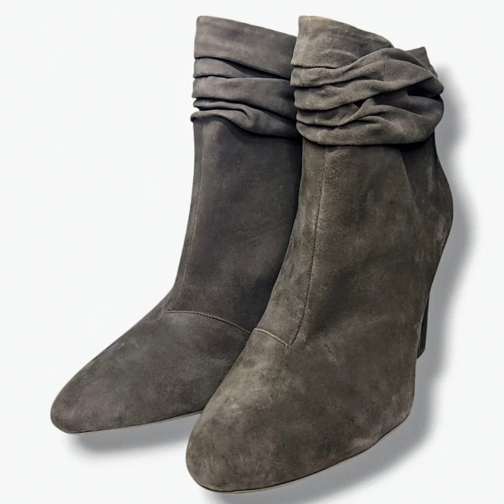 DKNY | Sabel Grey Suede Ultra High Ankle Bootie Heels Women's Size 10 - Picture 4 of 9